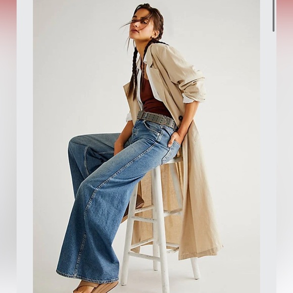 Free People We The Free Low Wide Leg Low Rise Jeans Sz 30 NWT Blue Jade Colorway - Picture 3 of 9